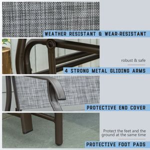 Outdoor Glider Bench with Table, Patio Loveseat for 2 Persons, Garden Glider Rocking Chair with Breathable Mesh Fabric, Grey