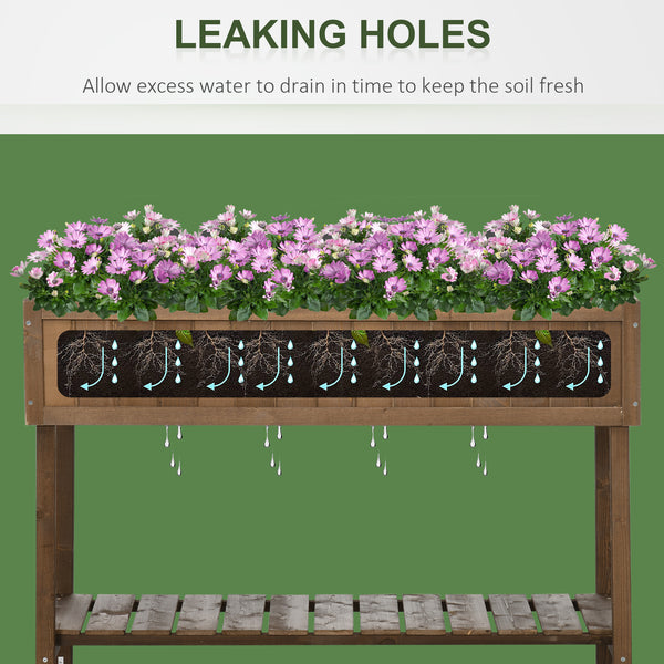 43" x 18" x 30" Raised Garden Bed, Wood Planter Box with Storage Shelf and 8 Pockets, to Grow Herbs, Vegetables, and Flowers, Dark Brown