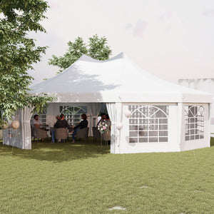 10 Sides Decagonal Garden Gazebo Marquee Party Tent Wedding Canopy Outdoor Heavy Duty Metal Frame (8.9m x 6.5m) - White