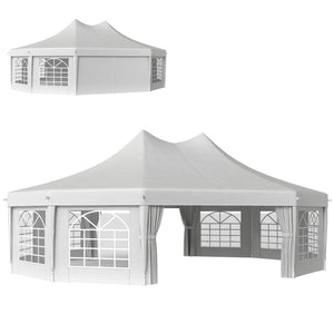 10 Sides Decagonal Garden Gazebo Marquee Party Tent Wedding Canopy Outdoor Heavy Duty Metal Frame (8.9m x 6.5m) - White