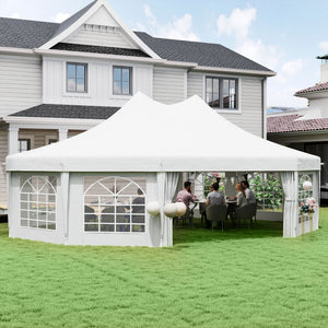 10 Sides Decagonal Garden Gazebo Marquee Party Tent Wedding Canopy Outdoor Heavy Duty Metal Frame (8.9m x 6.5m) - White
