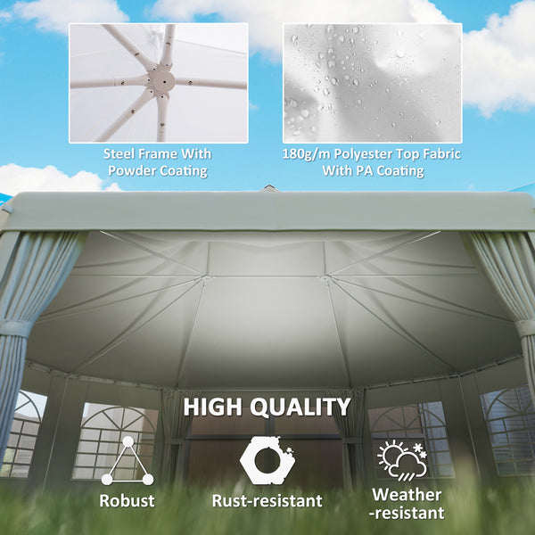 10 Sides Decagonal Garden Gazebo Marquee Party Tent Wedding Canopy Outdoor Heavy Duty Metal Frame (8.9m x 6.5m) - White