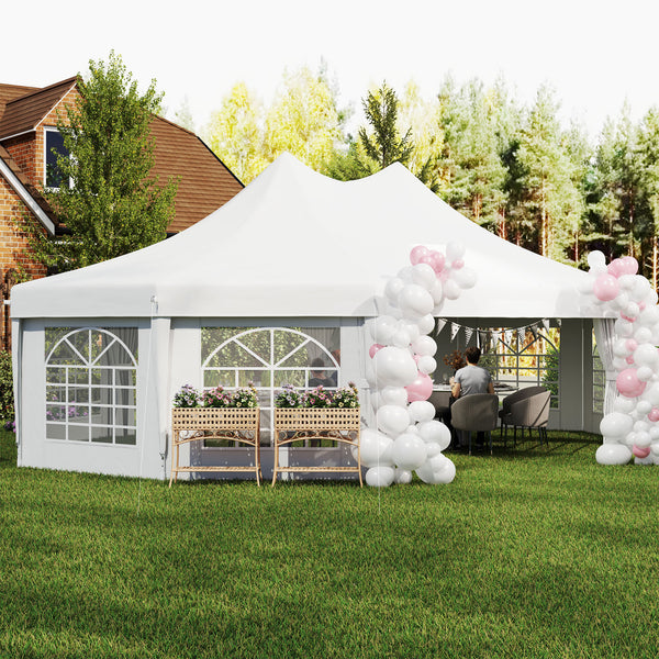 10 Sides Decagonal Garden Gazebo Marquee Party Tent Wedding Canopy Outdoor Heavy Duty Metal Frame (8.9m x 6.5m) - White