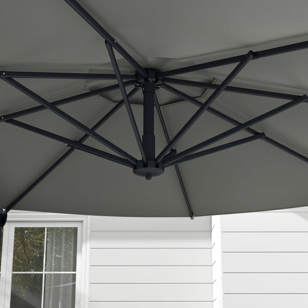 10 FT Cantilever Patio Umbrella, Round Hanging Offset Umbrella with 360°Rotation, Crank, Tilt, Cross Base, 8 Ribs, Air Vent, Outdoor Umbrella for Garden, Backyard, Grey