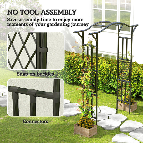 Garden Arch, 7.5ft PE-Coated Steel Garden Arch Trellis for Climbing Plants, Arbour Archway with Extended Top for Wedding Ceremony Garden Backyard Lawn Patio, Black