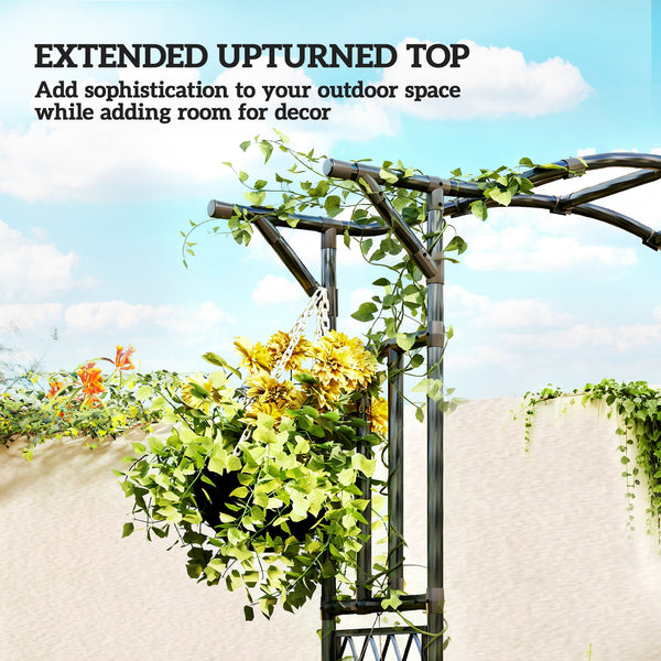 7.5ft Garden Arch, PE-Coated Steel Outdoor Trellis Arbor with Extended Upturned Top for Climbing Plants, Wedding Arch for Party Outdoor Garden Backyard, Black
