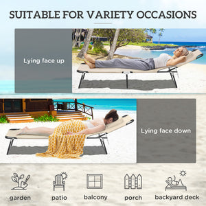 Adjustable Outdoor Lounge Chair, Garden Folding Chaise Lounge with Face Hole Reclining Tanning Chair Seat, Folding Camping Beach Lounging Bed w/ Support Pillow, Beige