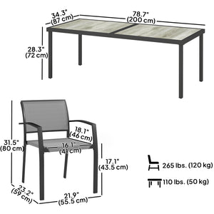 9 Pieces Patio Dining Set, Outdoor Dining Set with Easy Clean Tabletop & Stackable Breathable Chairs, Patio Table and Chairs Set for Backyard, Garden, Poolside