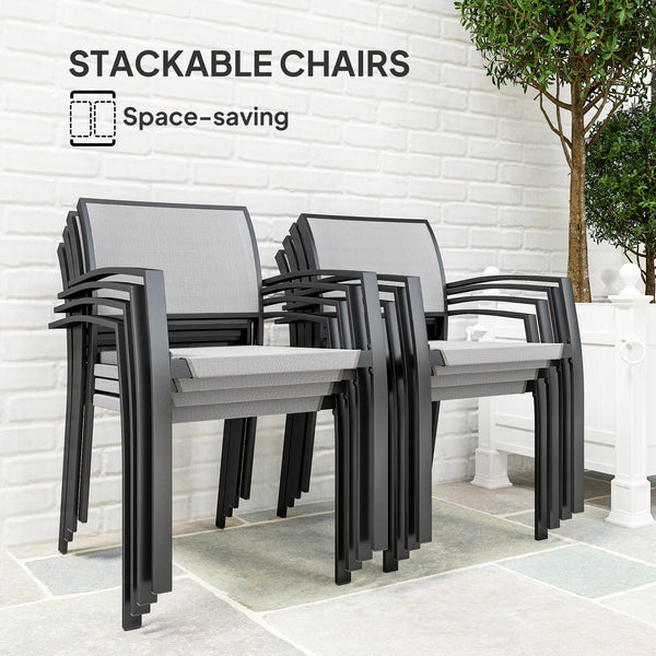 9 Pieces Patio Dining Set, Outdoor Dining Set with Easy Clean Tabletop & Stackable Breathable Chairs, Patio Table and Chairs Set for Backyard, Garden, Poolside