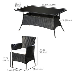 7 Pieces Patio Dining Set, Wicker Outdoor Furniture Set with Removable Cushions, Glass Top Dining Table, Rattan Patio Table and Chairs for Garden Poolside Backyard, Black