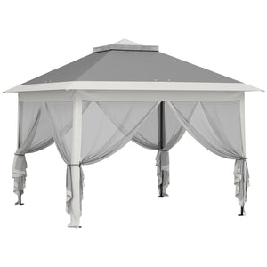 11' x 11' Pop Up Canopy, Double Roof Foldable Canopy Tent with Zipper Mesh Sidewalls, Height Adjustable and Carrying Bag, Event Tent for Patio Garden Backyard, Dark Grey