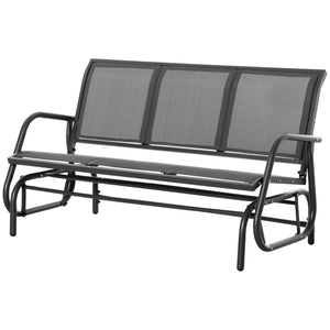 3-Seat Glider Rocking Chair for 3 People Garden Bench Patio Furniture Metal Frame, Grey