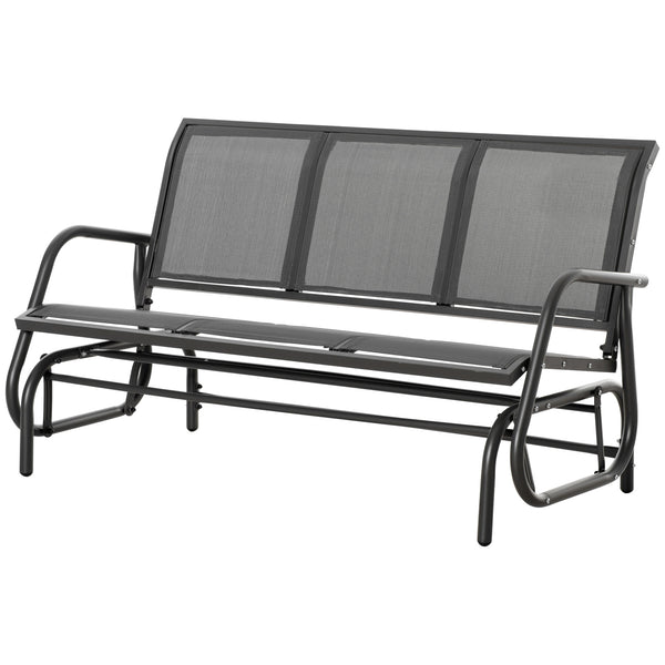 3-Seat Glider Rocking Chair for 3 People Garden Bench Patio Furniture Metal Frame, Grey