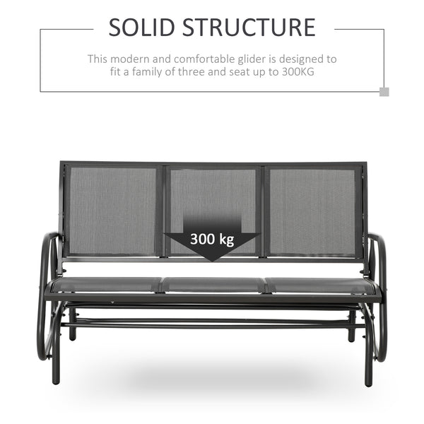 3-Seat Glider Rocking Chair for 3 People Garden Bench Patio Furniture Metal Frame, Grey