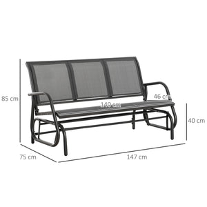 3-Seat Glider Rocking Chair for 3 People Garden Bench Patio Furniture Metal Frame, Grey