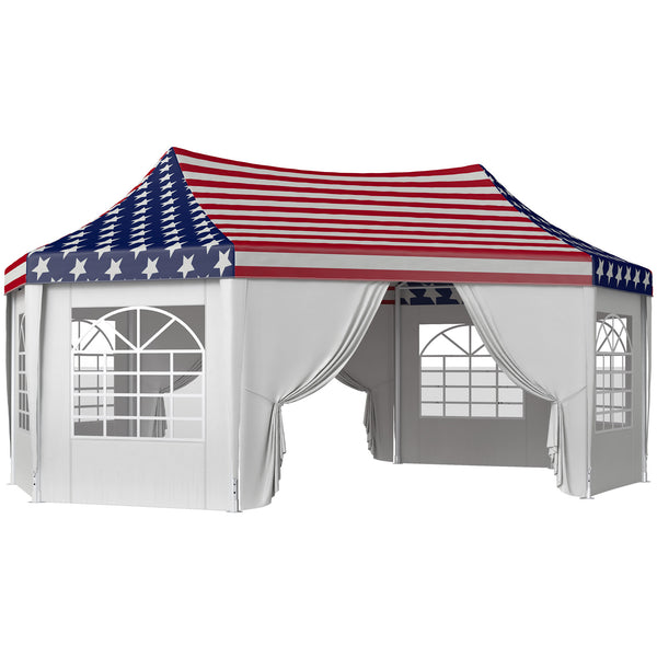 22.3 x 16.4 ft Party Tent, Heavy Duty Event Tent with Sidewalls, 2 Doors and 6 Windows, Outdoor Gazebo Shelter for Wedding, Party, American Flag