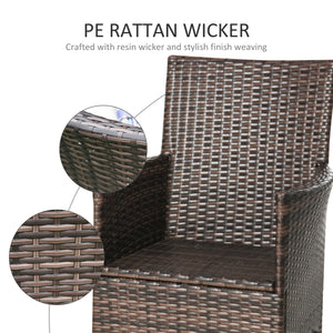 4 Pieces Outdoor PE Rattan Dining Chairs Set with Cushion, Garden Armchair with Armrests, High Backrest, Metal Frame Patio Wicker Furniture, Deep Coffee