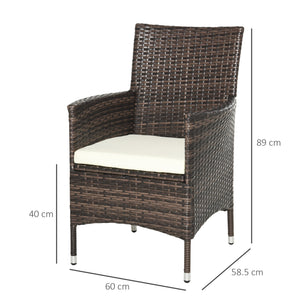 4 Pieces Outdoor PE Rattan Dining Chairs Set with Cushion, Garden Armchair with Armrests, High Backrest, Metal Frame Patio Wicker Furniture, Deep Coffee