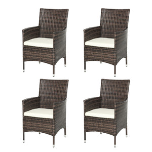4 Pieces Outdoor PE Rattan Dining Chairs Set with Cushion, Garden Armchair with Armrests, High Backrest, Metal Frame Patio Wicker Furniture, Deep Coffee