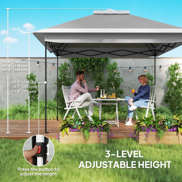 11' x 11' Pop Up Canopy, Double Roof Foldable Canopy Tent with Zipper Mesh Sidewalls, Height Adjustable and Carrying Bag, Event Tent for Patio Garden Backyard, Dark Grey