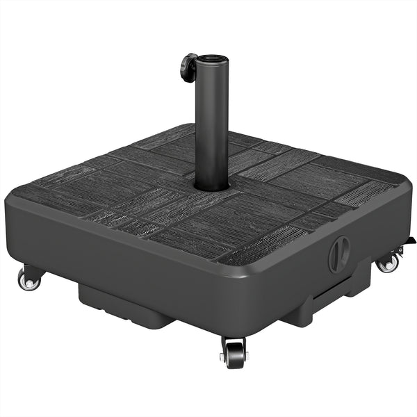 Patio Umbrella Base with Wheels, Heavy Duty Outdoor Umbrella Stand Holder, 62 lbs Water or 77 lbs Sand Filled, for 1.5"/1.9" Poles, Black