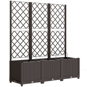 3PCS Plastic Planter Box with Trellis, Self-Watering Raised Garden Bed with Trellis and Automatic Watering Timer Kit, Outdoor Raised Planter with Drainage Holes, Plugs and Water Reservoir