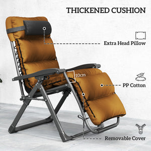 Zero Gravity Chairs Set of 2, Folding Reclining Garden Chair, Outdoor Sun Lounger with Cushion, Garden Recliner Chairs with Headrest and Cup Phone Holder Tray for Beach, Brown