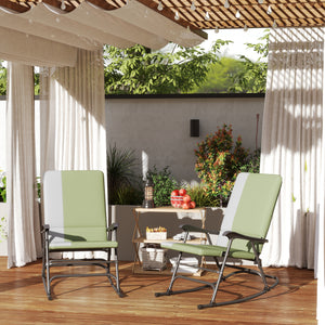 Folding Outdoor Rocking Chairs Set of 2, Oversized Outdoor Rocking Camping Chair with 400 lbs. Capacity, Wide Seat, Padded High Back for Patio, Porch, Garden, Dark Green