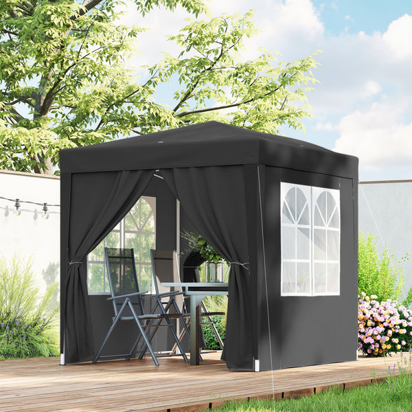 6.6'x6.6' Pop Up Canopy Tent with Sidewalls, Instant Sun Shelter Camping Gazebo with Carry Bag, for Outdoor, Garden, Patio, Black