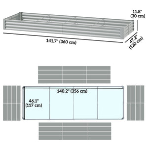 Galvanized Raised Garden Bed, 12 x 4 x 1 FT Rectangular Planter Box, Reinforced Outdoor Raised Bed with Open Bottom for Vegetables, Flowers, Herbs, Silver