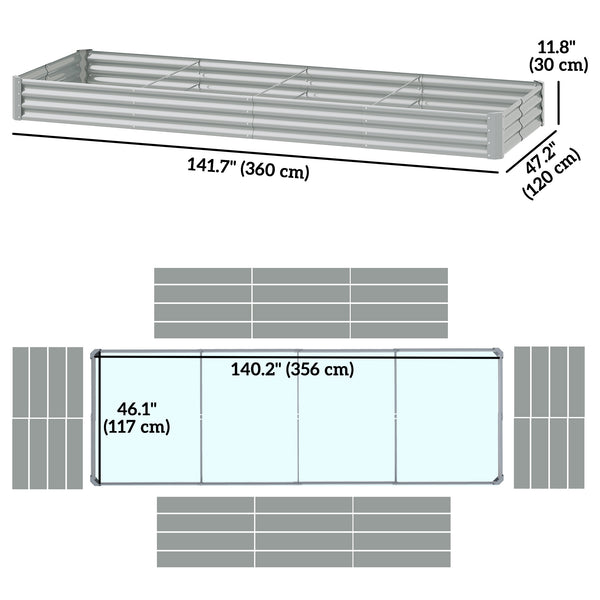 Galvanized Raised Garden Bed, 12 x 4 x 1 FT Rectangular Planter Box, Reinforced Outdoor Raised Bed with Open Bottom for Vegetables, Flowers, Herbs, Silver