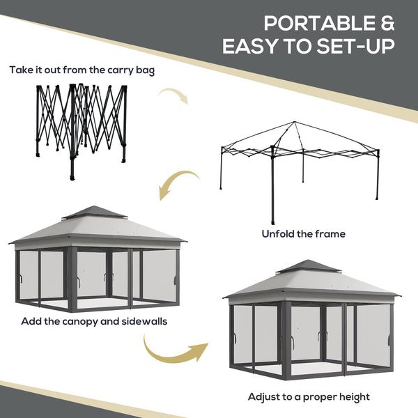 3 x 3(m) Pop Up Gazebo with Netting and Carrying Bag, Party Tent Instant Event Shelter, Height Adjustable and UV-Resistant, for Garden, Patio, Grey