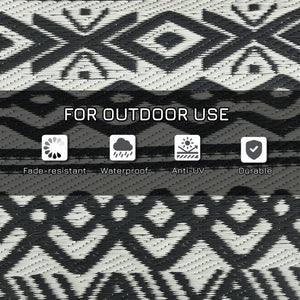 Portable Outdoor Rug with Carry Bag, 8' x 10' Reversible Mat, Waterproof Plastic Straw RV Rug for Backyard, Deck, Picnic, Beach, Camping, Grey and Cream White Boho