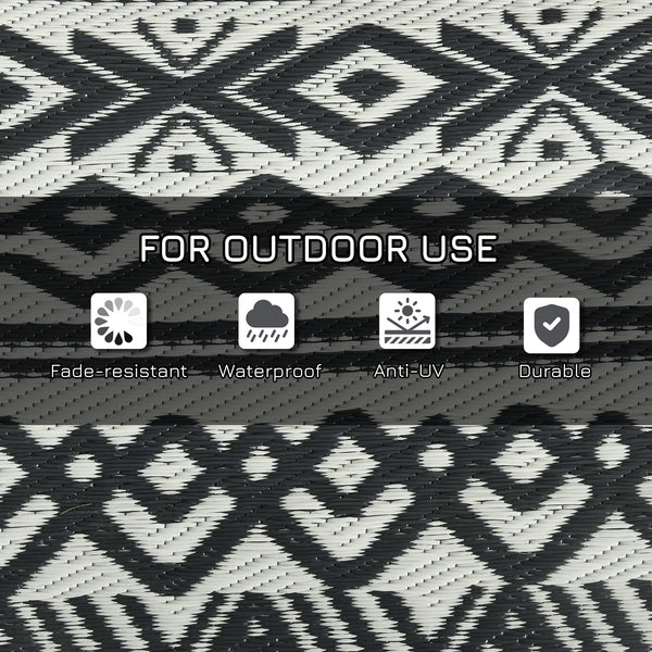 Portable Outdoor Rug with Carry Bag, 8' x 10' Reversible Mat, Waterproof Plastic Straw RV Rug for Backyard, Deck, Picnic, Beach, Camping, Grey and Cream White Boho