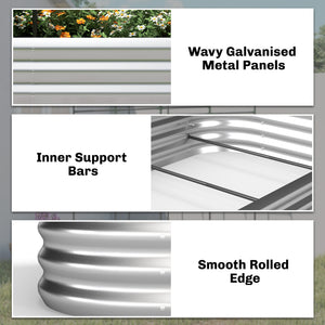 Galvanised Raised Garden Bed with Arched Trellis, 7 x 4 x 7ft Metal Outdoor Planter Box with Open Bottom Design, Modular Raised Bed with Gloves, Easy Assembly, Silver