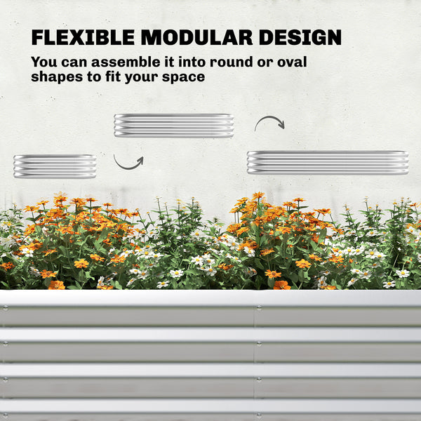 Galvanised Raised Garden Bed with Arched Trellis, 7 x 4 x 7ft Metal Outdoor Planter Box with Open Bottom Design, Modular Raised Bed with Gloves, Easy Assembly, Silver