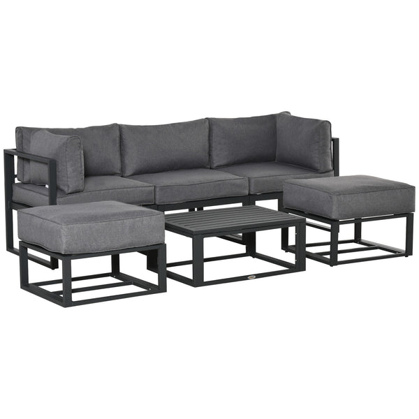 6 Pieces Outdoor Patio Furniture Set, Space-Saving Aluminum Outdoor Daybed, Thickened Cushions, Outdoor Sectional Conversation Set with Coffee Table, Footstools, Grey