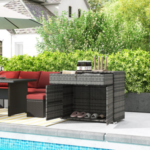 Outsunny Outdoor Storage Cabinet, Hot Tub Accessory Storage, Freestanding PE Rattan Wicker Cabinet with Drawer for Indoor, Outdoor Swimming Pool, Spa, Gray