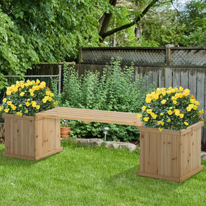 Raised Garden Bed Plant Stand Wooden Garden Planter & Bench Combination Garden Raised Bed for Patio Park, 69.25" x 15" x 15.75", Natural
