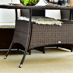 59" x 34" Patio Rattan Dining Table, Outdoor Wicker Table with Tempered Glass Top and Storage Shelf, All Weather Backyard Furniture, Brown