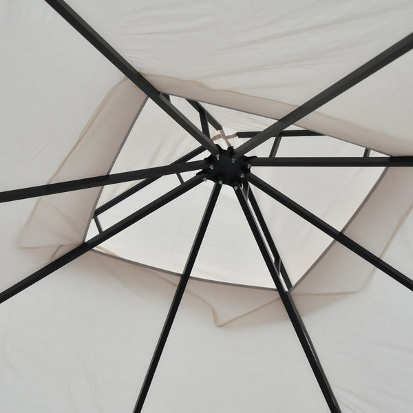 3 x 3m Garden Gazebo Patio Party Tent Shelter Outdoor Canopy Double Tier Sun Shade with Metal Frame and Netting, Beige