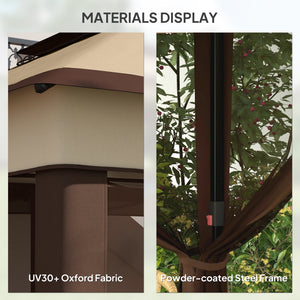 10.7 x 10.7ft Pop Up Camping Gazebo, Height Adjustable Instant Sun Shelter with UV30+ Roof Cover, Removable Mesh Curtains and Carrying Bag for Patio, Backyard, Beige