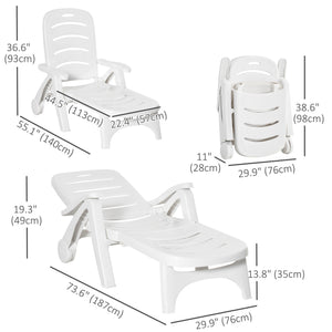 Outdoor Lounge Chair, 5 Level Adjustable Backrest Chaise Lounge with Wheels, Folding Tanning Chair for Pool, Beach, Patio, Garden, White