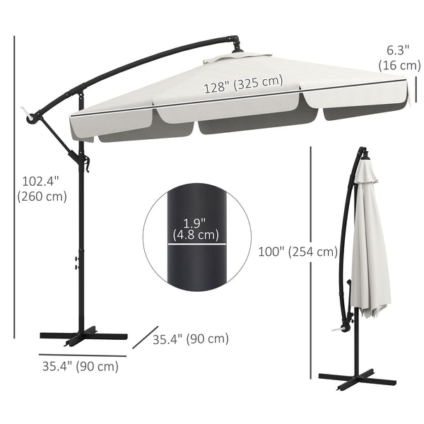 11FT Offset Hanging Patio Umbrella Cantilever Umbrella with Easy Tilt Adjustment, Cross Base and 8 Ribs for Backyard, Poolside, Lawn and Garden, Cream White