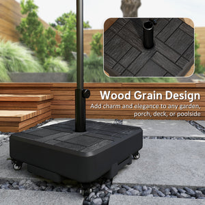 Patio Umbrella Base with Wheels, Heavy Duty Outdoor Umbrella Stand Holder, 62 lbs Water or 77 lbs Sand Filled, for 1.5"/1.9" Poles, Black