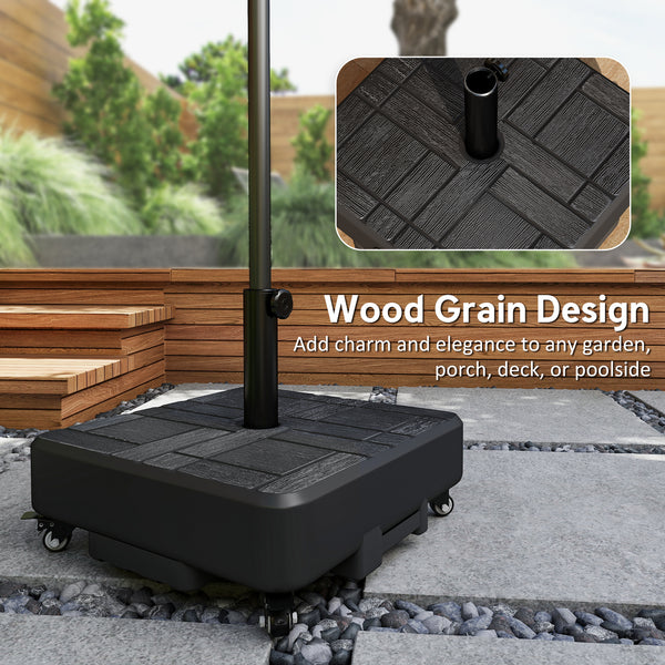 Patio Umbrella Base with Wheels, Heavy Duty Outdoor Umbrella Stand Holder, 62 lbs Water or 77 lbs Sand Filled, for 1.5"/1.9" Poles, Black