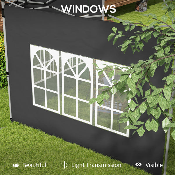 Gazebo Side Panels with Window for 3x3(m) or 3x4m Pop Up Gazebo, 2 Pack Sides Replacement, Black