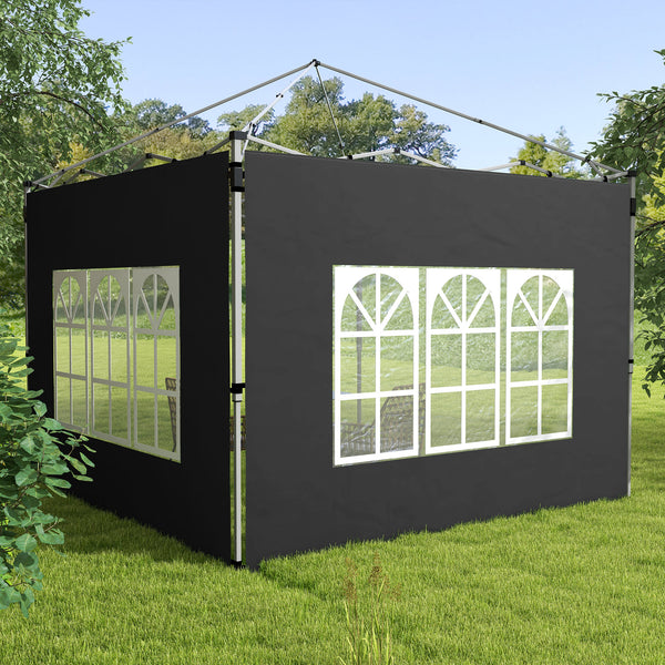Gazebo Side Panels with Window for 3x3(m) or 3x4m Pop Up Gazebo, 2 Pack Sides Replacement, Black