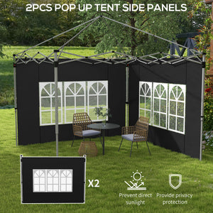 Gazebo Side Panels with Window for 3x3(m) or 3x4m Pop Up Gazebo, 2 Pack Sides Replacement, Black