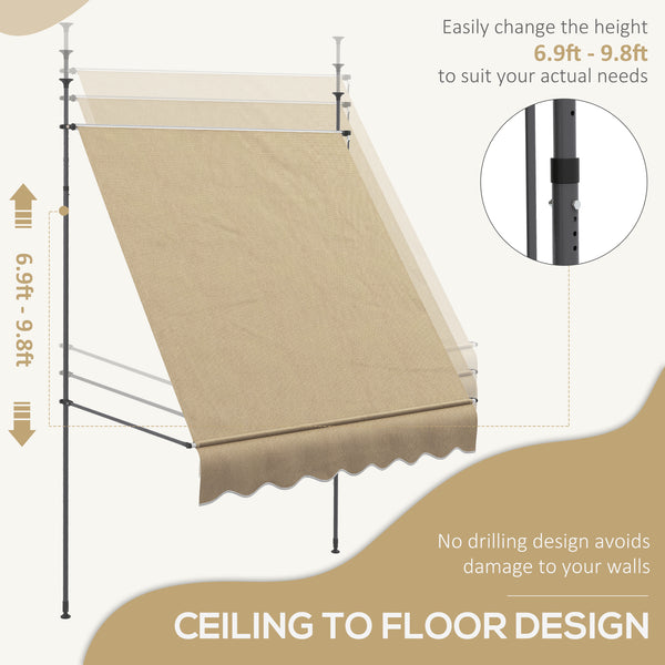 Manual Retractable Awning, 79" Non-Screw Patio Sun Shade Shelter with Support Pole Stand and UV Resistant Fabric for Window, Door, Porch, Deck, Beige